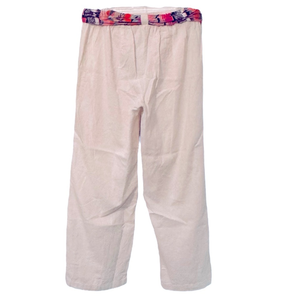 IT’S Size 1X Off White Pullon Flat Front Elastic Back Linen Pants Scarf Tie Belt - Picture 3 of 7